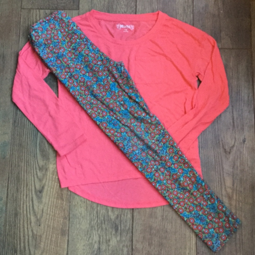 Lularoe floral pants with mudd long sleeve shirt
